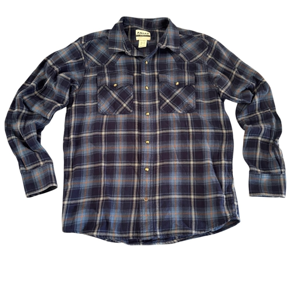 Ariat Medium Blue Plaid Hugo Retro Snap Western Men's Long Sleeve Shirt 10052318